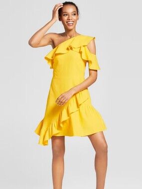 A New Day Linen Target Yellow One Shoulder Ruffle Dress